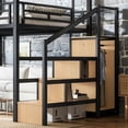 thumbnail image 5 of HICOMILA Queen Loft Bed with Storage Stairs and Wardrobe, Metal Loft Bed with Canopy Frame, Ample Underbed Spaces Design, Black, 5 of 7