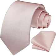 HISDERN Solid Color Ties for Men Business Tie and Pocket Square Set Classic Satin Mens Wedding Necktie,pink Blush
