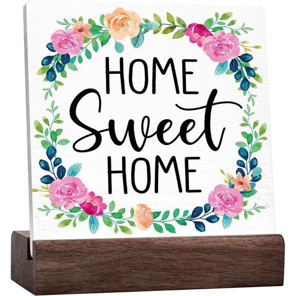 Home Sweet Home Sign,Spring Wreath Ceramic Table Plaque Sign For Home Farmhouse Bedroom Living Room Desk Table Decoration,House Warming Gifts For New House