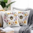 thumbnail image 2 of Waterproof Throw Pillow Covers Set of 2, 18x18 Inch Rustic Bee Garland Decorative Pillowcases Outdoor Pillow Slip Cushion Covers Set for Couch Tent Spring Floral Watercolor, 2 of 7