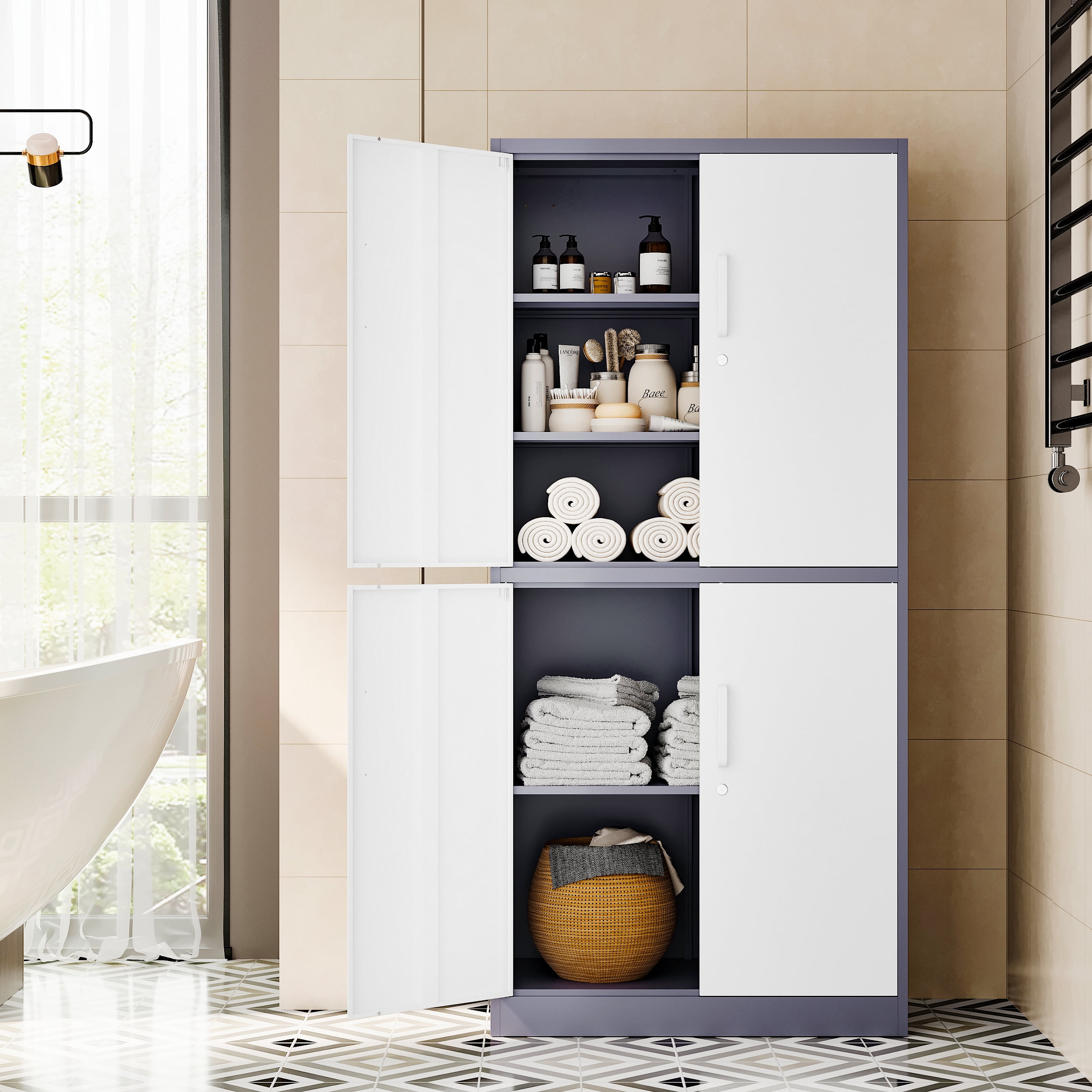 Fesbos Metal Storage Cabinet with Lock Door, Adjustable Shelf Steel Cabinets for Office, Home,Pantry,Kitchen,Garage Utility Cabinet