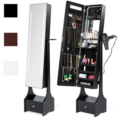 Best Choice Products Full Length Standing LED Mirrored Jewelry Makeup Storage Cabinet Armoire with Interior & Exterior Lights, Touchscreen, Shelf, Velvet Lining, 4 Compartments, Drawer, (Best Rated Makeup Products)