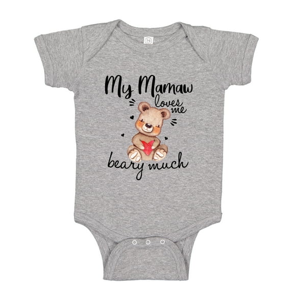 My Mamaw Loves Me Beary Much Baby Bodysuit One Piece NB Athletic Heather