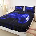 thumbnail image 3 of Homewish Game Console Teens Twin Sheet Sets, Neon Blue Honeycomb Twin Fitted Sheet, Cartoon Gaming Gamer Flat Sheet, Luxury Bedroom Decor, 3pcs, 3 of 7