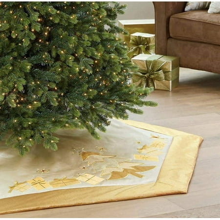 Adjustable Luxury Christmas Tree Skirt Gold Skirt with Christmas Tree &