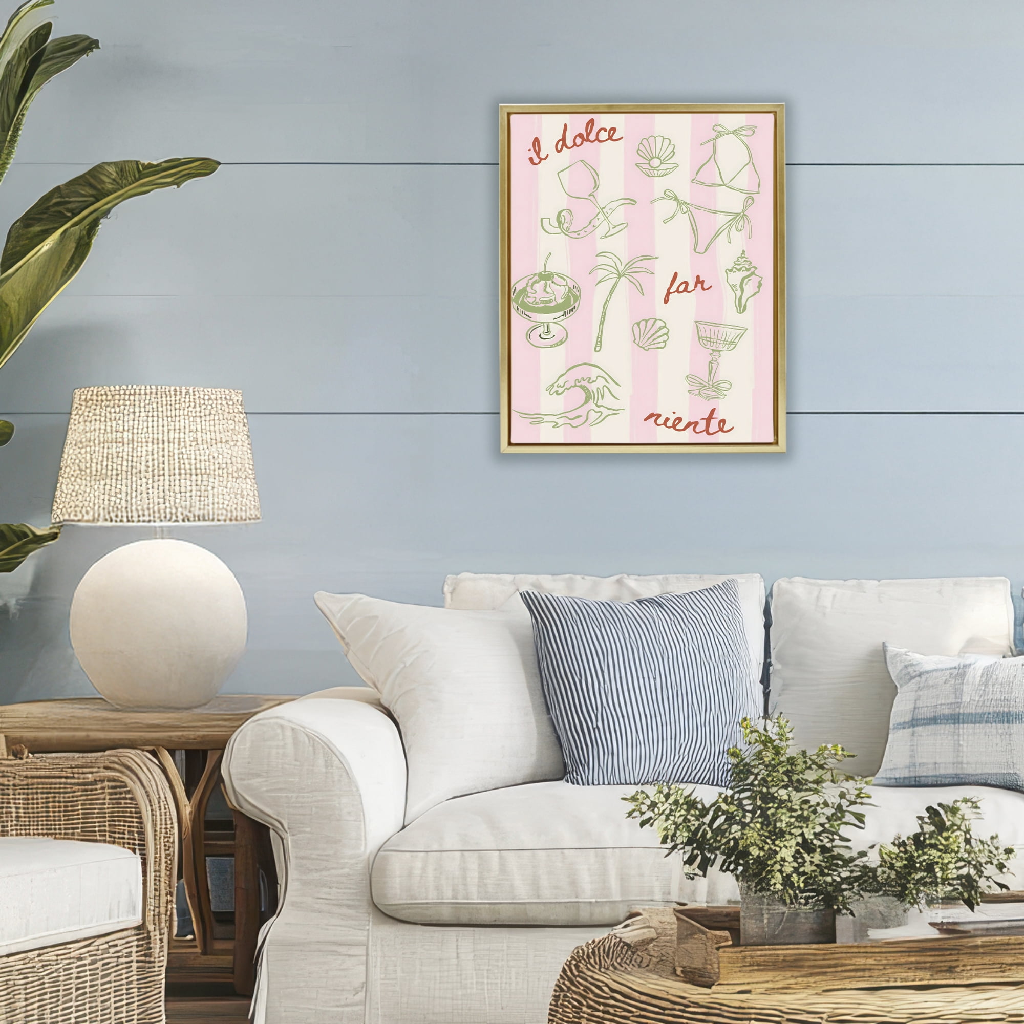 Stupell Industries Il Dolce Far Niente Beach Saying Gold Framed Floater Canvas Wall Art, design by The Prints Vibe