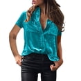 thumbnail image 1 of HBFAGFB Shirts for Women Winter Comfortable Tops Elegant Button Down Short Sleeved Top Blue Size M, 1 of 5