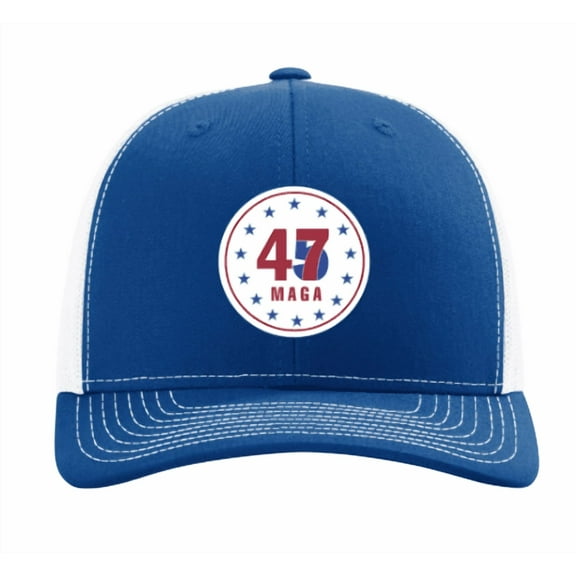 Trenz Shirt Company Mens Trump MAGA 45-47 Circle With Stars Mesh Back Trucker Hat-Royal/White