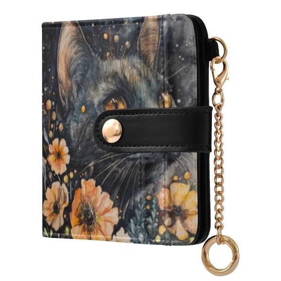 Qxltty Tabby with Flowers Ladies Wallet Rfid Slim Thin Compact Credit Card Women Wallet Zipper Coin Pocket and ID Window for Female Gifts