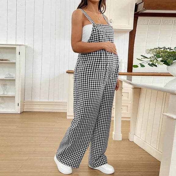 Costeam Womens Maternity Sleeveless Jumpsuit Slim Fit Stretchy Belly Panel Elastic Waist Full Length Bodycon Casual Pregnancy One Piece Romper Pants Outfit