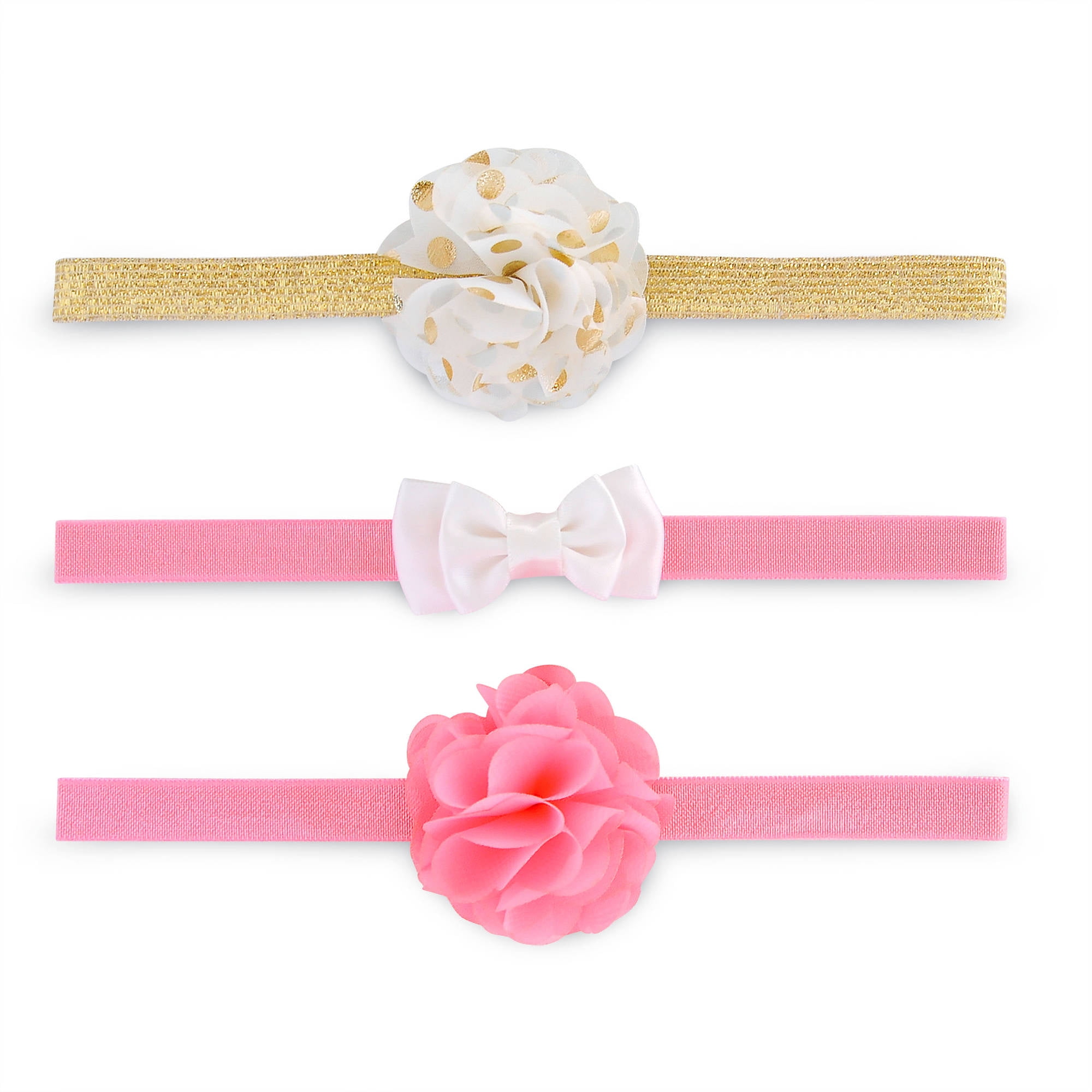Newborn Baby Girls 3 Pack Flower Bow Glitter Headwraps, Infant Hair Accessories