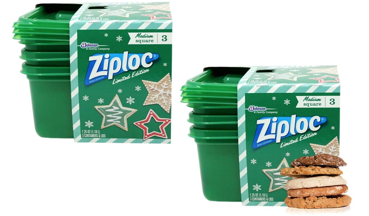 Ziploc® One Press Seal Holiday Green Large Rectangle Containers 2 ct Sleeve, Plastic Bags