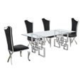thumbnail image 1 of 79"L x 40"W Glass Dinette Set with 4 Chairs and Silver Stainless Steel Base, 1 of 4