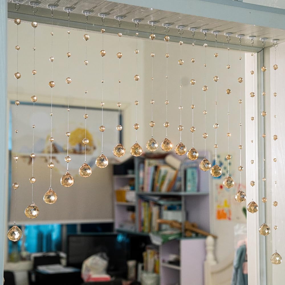 Crystal Beaded Curtain 20 Strings Chamgagne Room Divider for Doorways and Home Decor