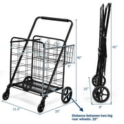 Gymax Heavy Duty Folding Shopping Cart Utility Jumbo Double Basket 330lbs Black
