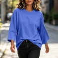 thumbnail image 5 of Hurxie Womens T-Shirt Casual 3/4 Sleeve Boxy Tops Loose Fit Crew Neck Basic Shirts Blue,L, 5 of 7