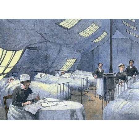 Asian Flu Epidemic Of 1889-90 In Paris Patients Are Treated In A Supplemental Tent Hospital A Nurse Attends To Several Patients During The Winter Of 1889-90 Wood Engraving From LIllustration January (Best Way To Treat The Flu)