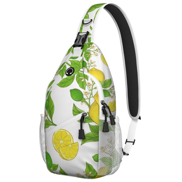 Sac à Dos de Voyage Léger à Imprimé Citron, Motif Floral Rétro Vintage Sac Bandoulière avec Imprimé Fruit Jaune Vif, Rangement Multifonctionnel