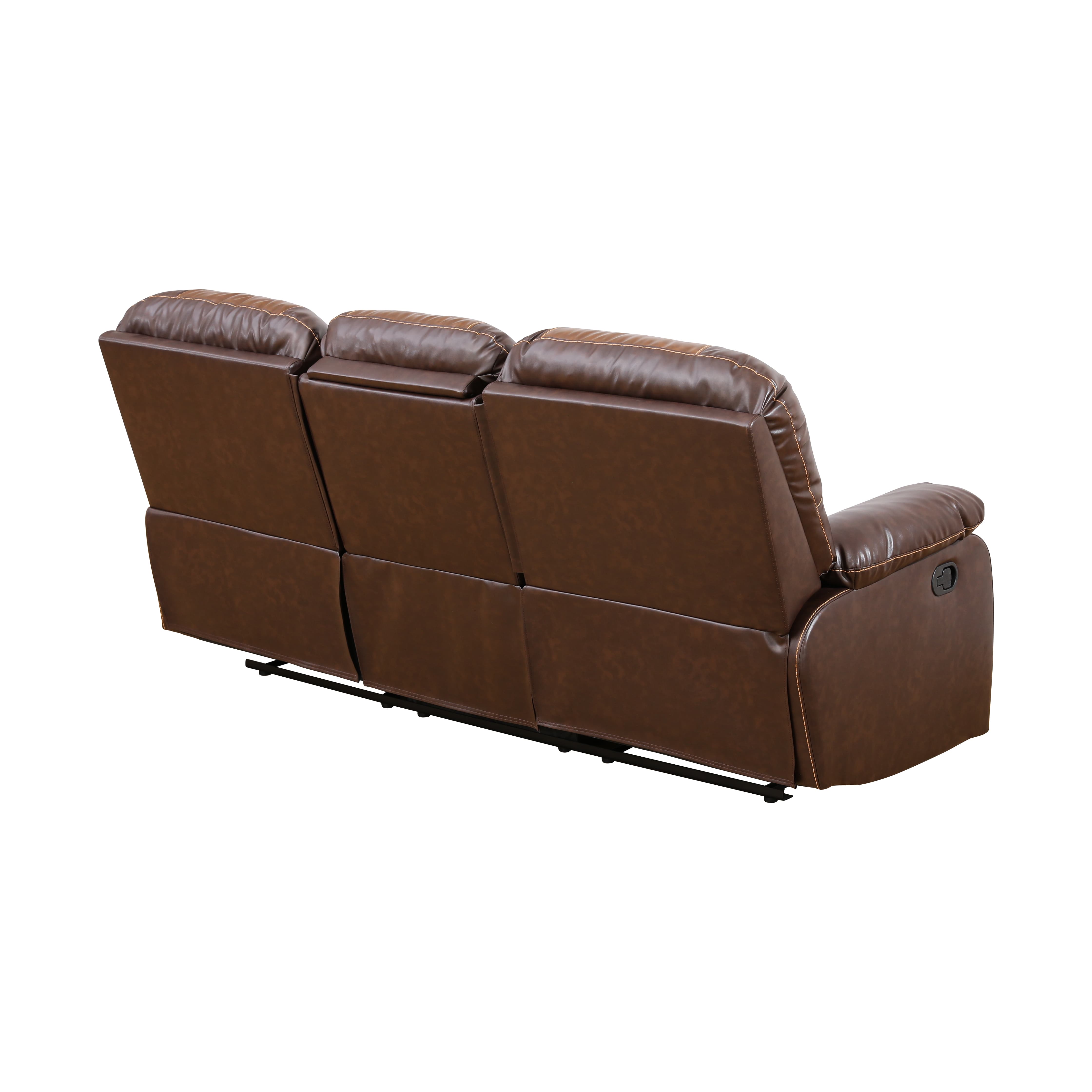 MAYEERTY Reclining Sofa, 3-Seat Breathable Leather Recliner with Reversible Coffee Table for Living Room, Brown