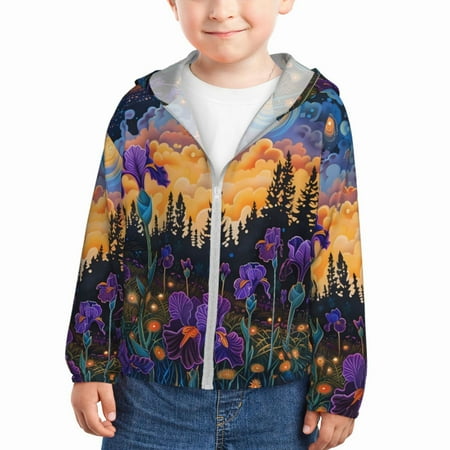 

Gaeub Cosmic Irises At Twilight Print Athletic Sun Protection Hoodie for Kids Long Sleeve Outdoor UV Shirt Running Fishing Top for Boys Girls-2 Years
