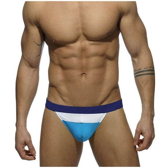 kamemir Mens Swim Thongs Mens Swimming Trunks Flat Corner Beach Resort Water Park Soaking Hot Spring Digital Printed Swimming Trunks(Sky Blue,L)