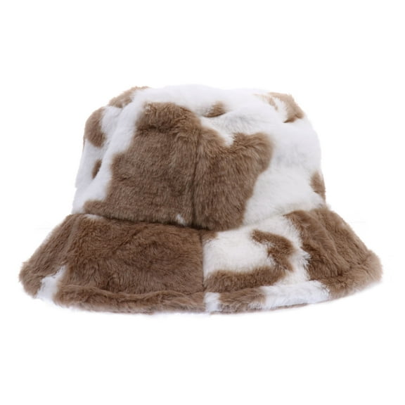 HERFIER Fuzzy Plush Cow Fisherman Bucket Hat - Warm & Fluffy!