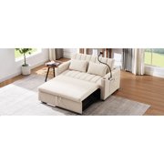 Beige Convertible Sofa - 3 USB Ports & Cup Holders - For Cozy Nights - Device Charging and Spill - proof