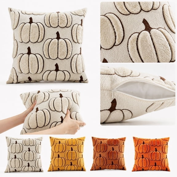 Kiddiway Halloween Large Harvest Pumpkin Pillow - Rustic Halloween Decor for Couch, Fall Harvest Cushion, Halloween Throw Pillows with Warm Colors,Beige