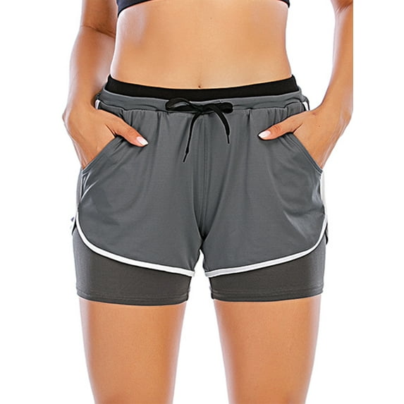 Women Workout Training Fitness Running Shorts Double Layer Active Yoga Gym Sport Shorts With Pockets