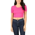 thumbnail image 5 of FashionMille Women's Basic Solid Crew Neck Stretch Ribbed Knit Short Sleeve Crop T Shirt Top, 5 of 5