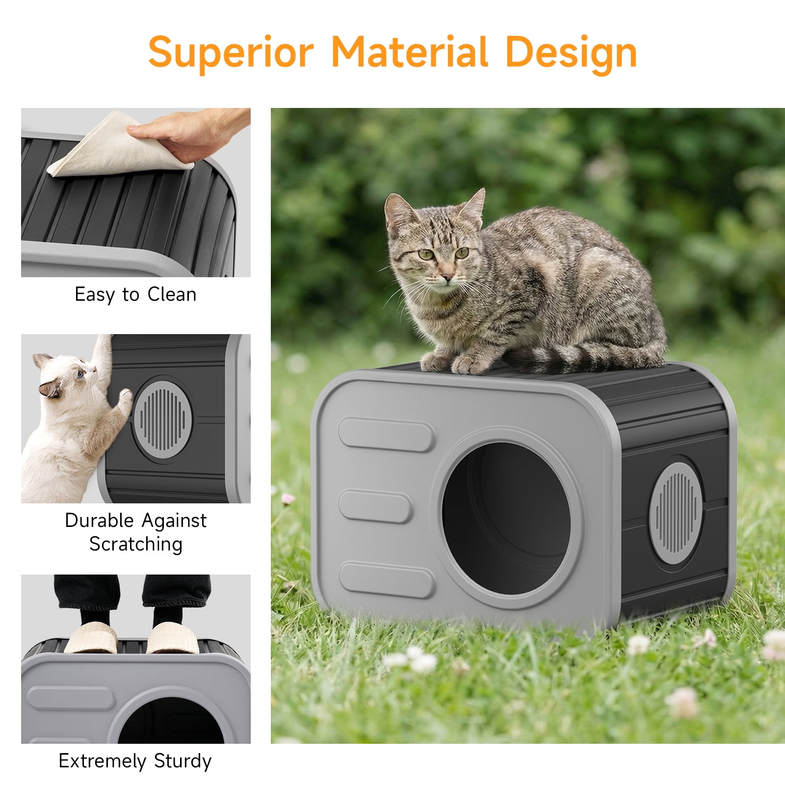 Dovov Cat House, Weatherproof Cat Shelter Camera-Shaped Cat Cage for Indoor & Outdoor Cats, Dual Ventilation Windows Cattery, Black Gray