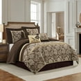 thumbnail image 2 of Grand Avenue Brown Gold Comforter Set California King Size, 7 Piece Jacquard Floral Bedding Set, All Season, Ultra-Soft, Matching Pillows & Shams, Bed Skirt, 2 of 14