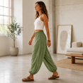 thumbnail image 5 of Women's Casual Loose Lantern Harem Pants Elastic Waist Baggy Wide Leg Trousers with Cuffed Ankles for Summer Wear, 5 of 7