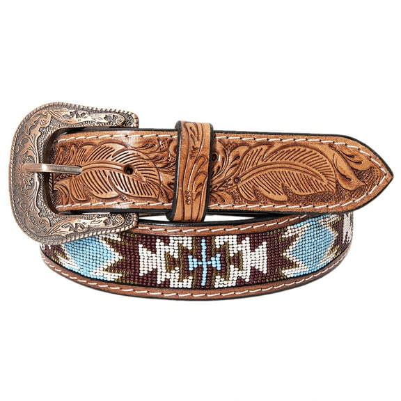HILASON Western Genuine Leather Belt for Men Women Cowboy Cowgirl Handmade Unisex Full Grain Heavy Duty Tooled Beaded Belt
