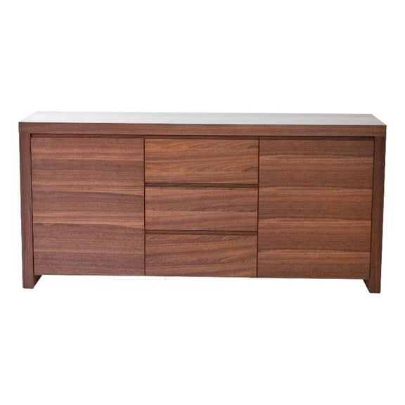 Benjara Ross 63" Buffet Console Cabinet- Door Shelves- 3 Drawers- Walnut Brown