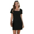 thumbnail image 3 of Womens Solid Color Casual Summer Square Neck Short Sleeve Mini Dresses with Pockets Black XL, 3 of 9
