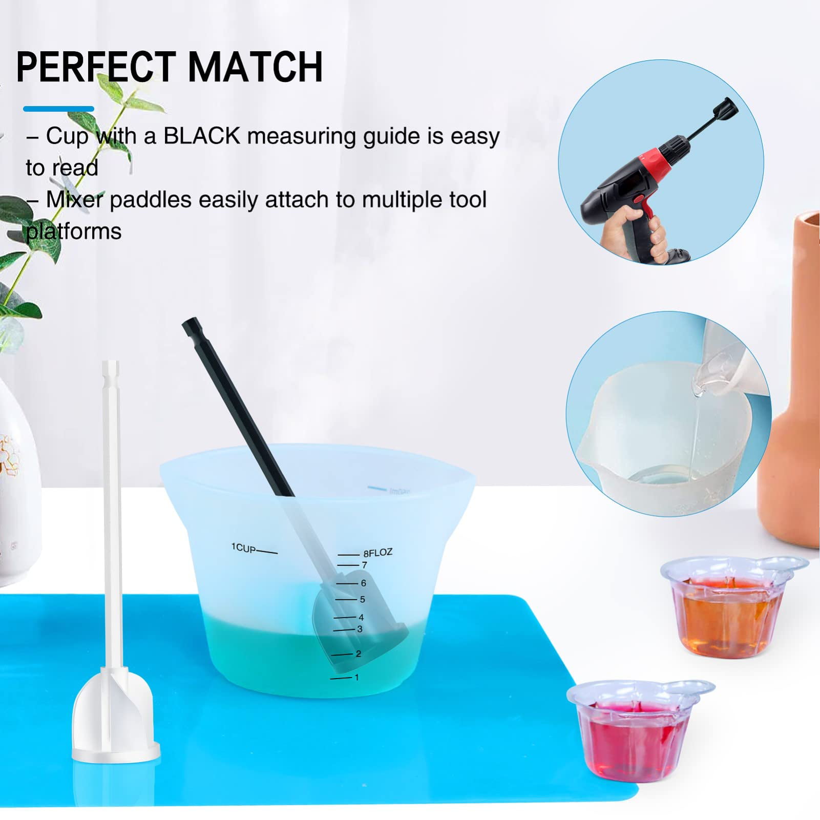 Silicone Resin Measuring Cups Kit, 100Ml&250Ml&600Ml Silicone Resin Cup,  Resin Silicone Stir Sticks, Dropper Mixing Cups 