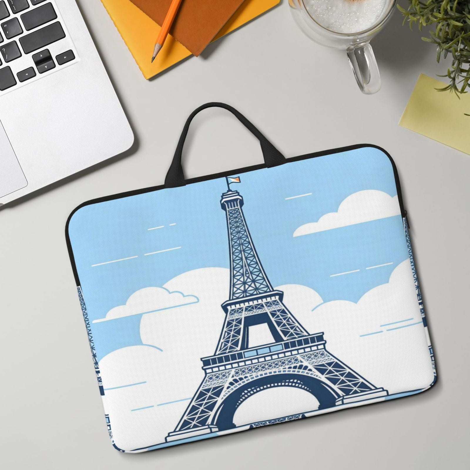Laptop Sleeve Bag For Women Men 14inch Waterproof Durable Protective Computer Carrying Cover Handle Laptop Case Bag Eiffel Tower (1)