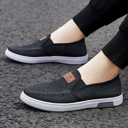 

Huilaibazo Casual Shoes For Men Fashionable Autumn Flat Non Slip Canvas Solid Color Slip On Comfortable Simple Style