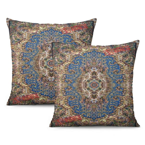 Artistic Home Accent: Set of 2, 16x16 Retro Floral Mandala Compass Bohemian Decorative Pillows.