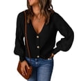 thumbnail image 1 of Suéter tipo cárdigan con botones para mujer Cuello en V profundo Mangas largas Suéter tipo cárdigan de punto de color puro Abrigo de suéter de punto informal Negro M, 1 of 5