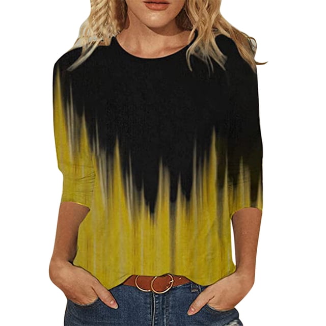 TSADFHJI Tuniques pour Femmes Grande Taille Hauts pour Femmes Chemises Mi-Longues Manches Trois Quarts Chemises Graphiques T-Shirts T-Shirts Décontractés Hauts Tunique à Col Rond