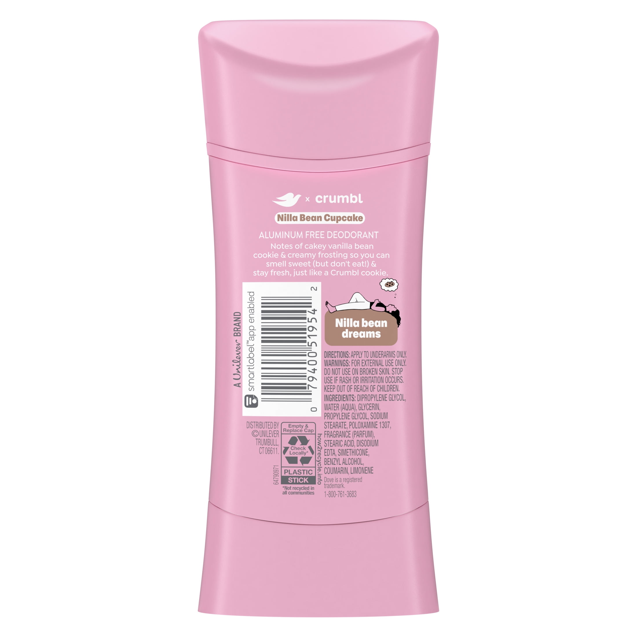 Dove Crumbl Deodorant Stick Crumbl Nilla Bean Cupcake Aluminum Free, 2.6 oz