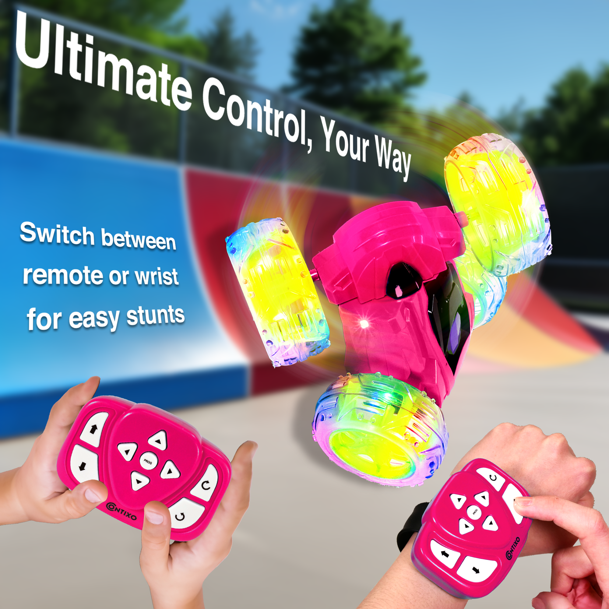 Contixo SC3 Remote Control Cars, Stunt Racer All-Terrain RC Car Toy with Wristband Controller, Pink