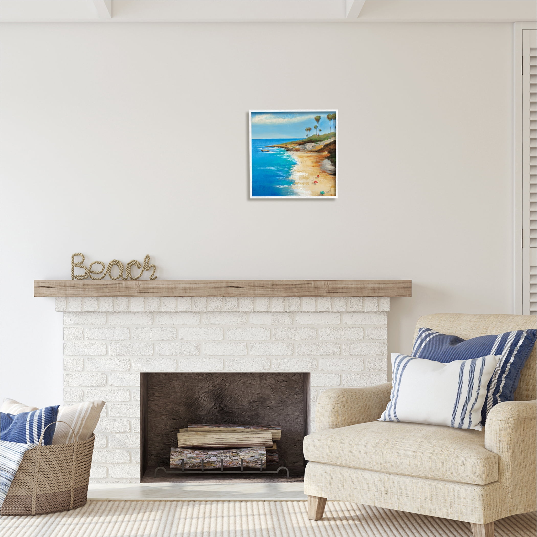 Stupell Industries Beach Landscape Cove Nature Painting White Framed Art Print Wall Art, 17 x 17
