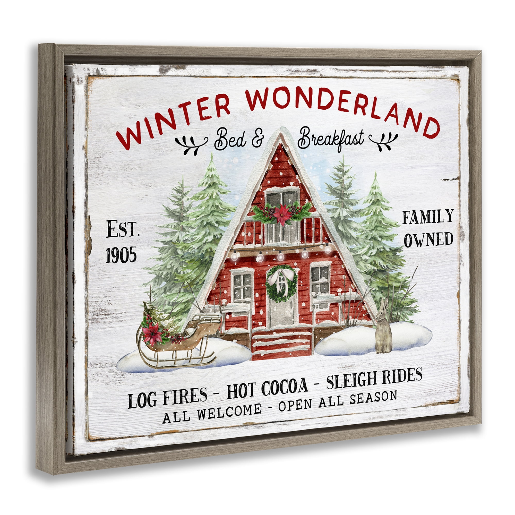 Stupell Industries Wonderland Christmas Cabin Holiday Painting Brown Floater Framed Canvas Art Prints Wall Art, 31 x 25