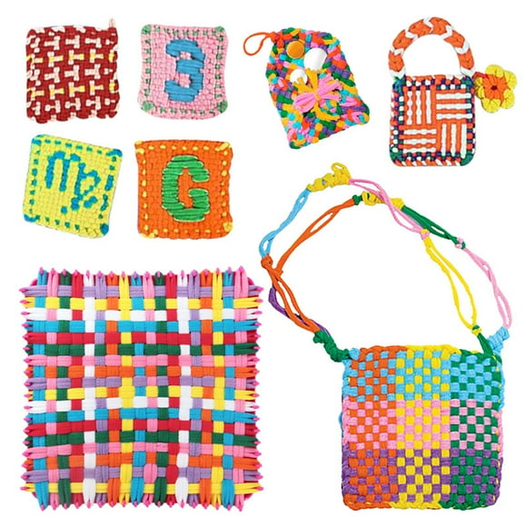 1 Set Weaving Loom Kit with Rainbow Color Loop Crochet Hook Beginner DIY Arts Crafts Potholder Hand Weaving Tools Kids Girls Adults Gift