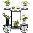 thumbnail image 1 of QXDRAGON Garden Cart Stand & Flower Pot Plant Holder Display Rack Metal Plant Stand, Paint Car Shape 6 Plant Stand Indoor Outdoor Black, 1 of 9