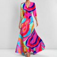 thumbnail image 2 of Red Floral Satin Wrap Maxi Dress V-Neck 3/4 Sleeve A-Line Flowy Evening Gown, 2 of 6