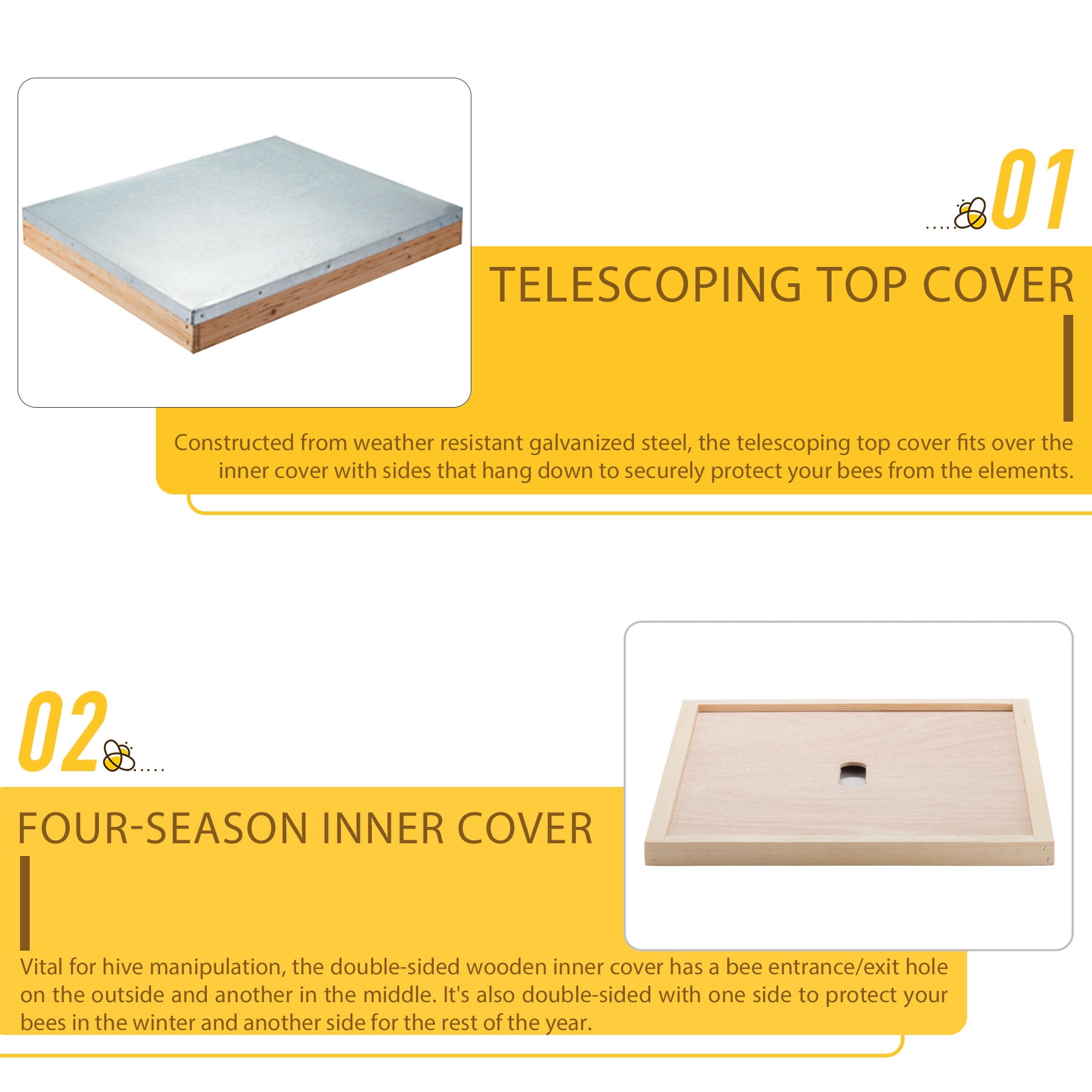 2-Layer 20-Frame Langstroth Hive Frame/Bee Hive Frame/Beehive Frames w/ Metal Roof for Beekeeping